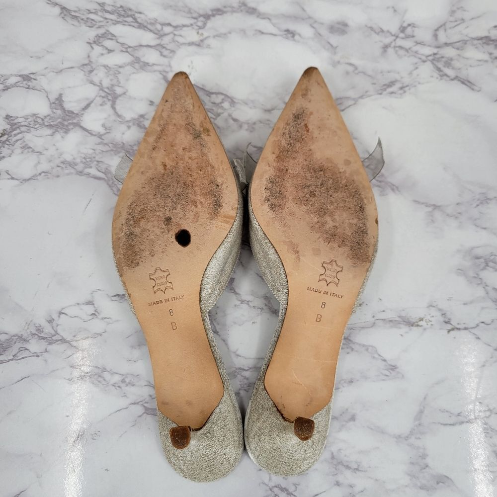 Shannon Britt Italian Silver Kitten Heel Mules Formal Bridal Evening - Picture 7 of 16